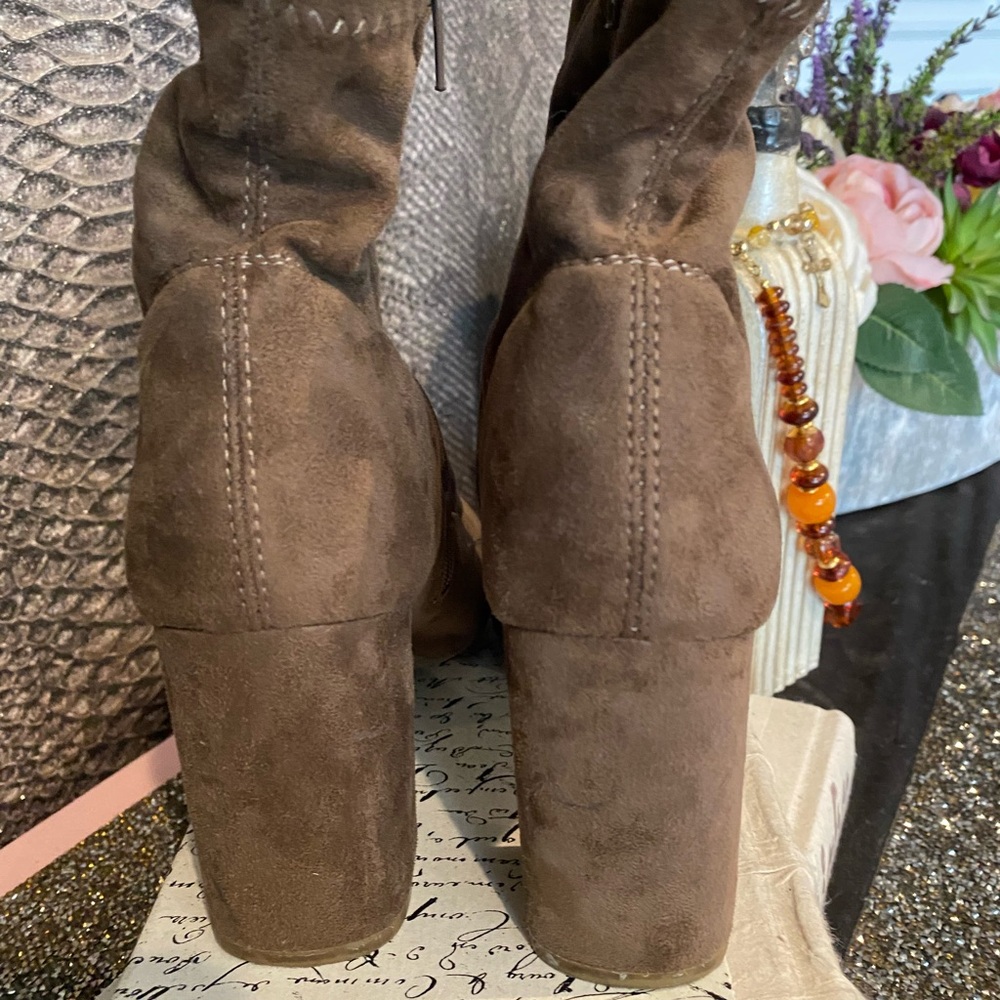 MIA BRAND VICKIE MULES CAMEL COLORED SUEDE-TEXTILE BOOTS - Picture 8 of 10